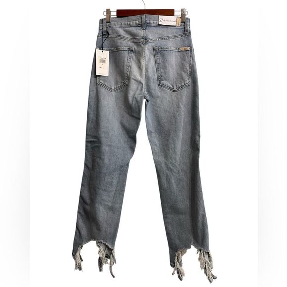 7 For All Mankind High Rise Crop Distressed Denim Jeans New Size 27 - Picture 3 of 11